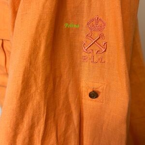 Vintage Ralph Lauren Women Button Down Top Siz XL 100% linen orange color